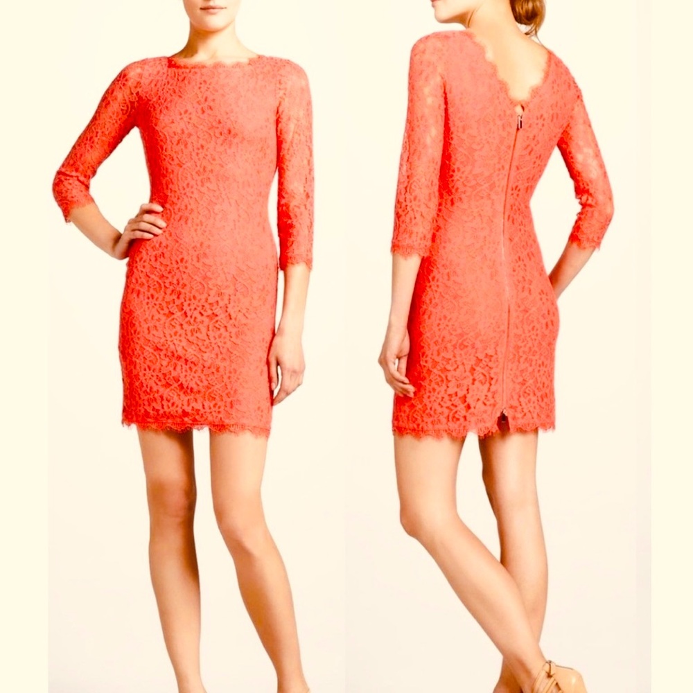 Nwot Diane Von Furstenberg Zarita Lace Mini Dress in pink grapefruit